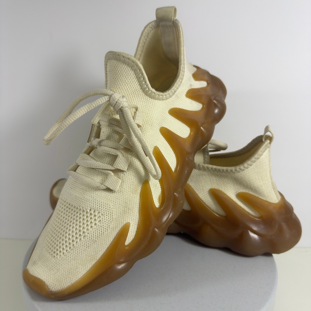 Mako Air Mens Knit Sneakers Cream Gum Sculptural Mesh Running Shoes Size 12M